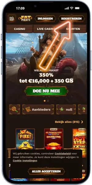 Gonzos Quest Open het casino en kies Registreren
