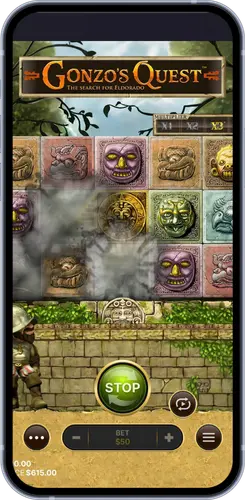 Gonzo’s Quest slot met actief Avalanche mechanisme op mobiel