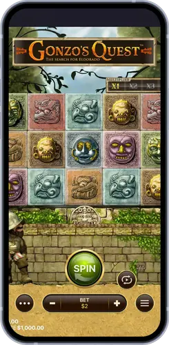 Gonzo’s Quest mobiele gokkast met Inca steenblokken
